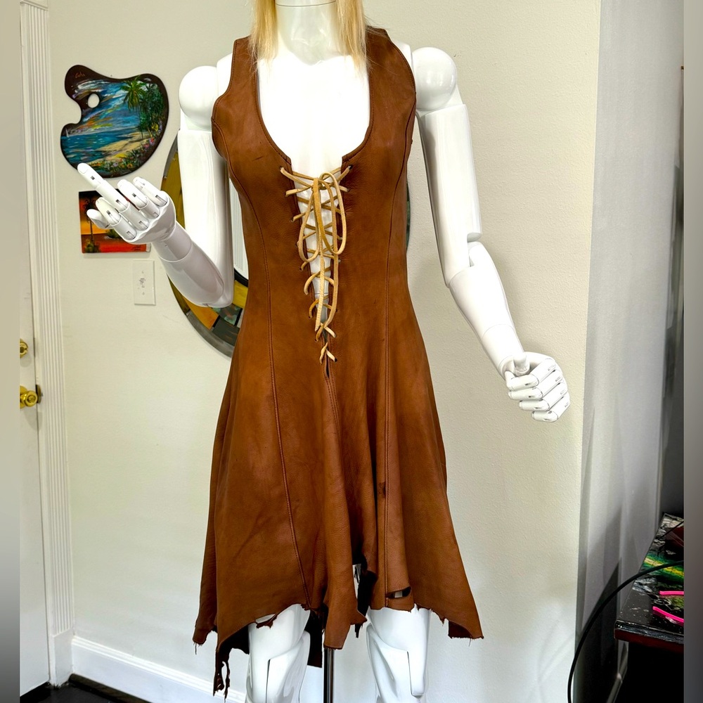 Authentic leather hand-made renaissance barbarian dress. Small-medium Adjustable